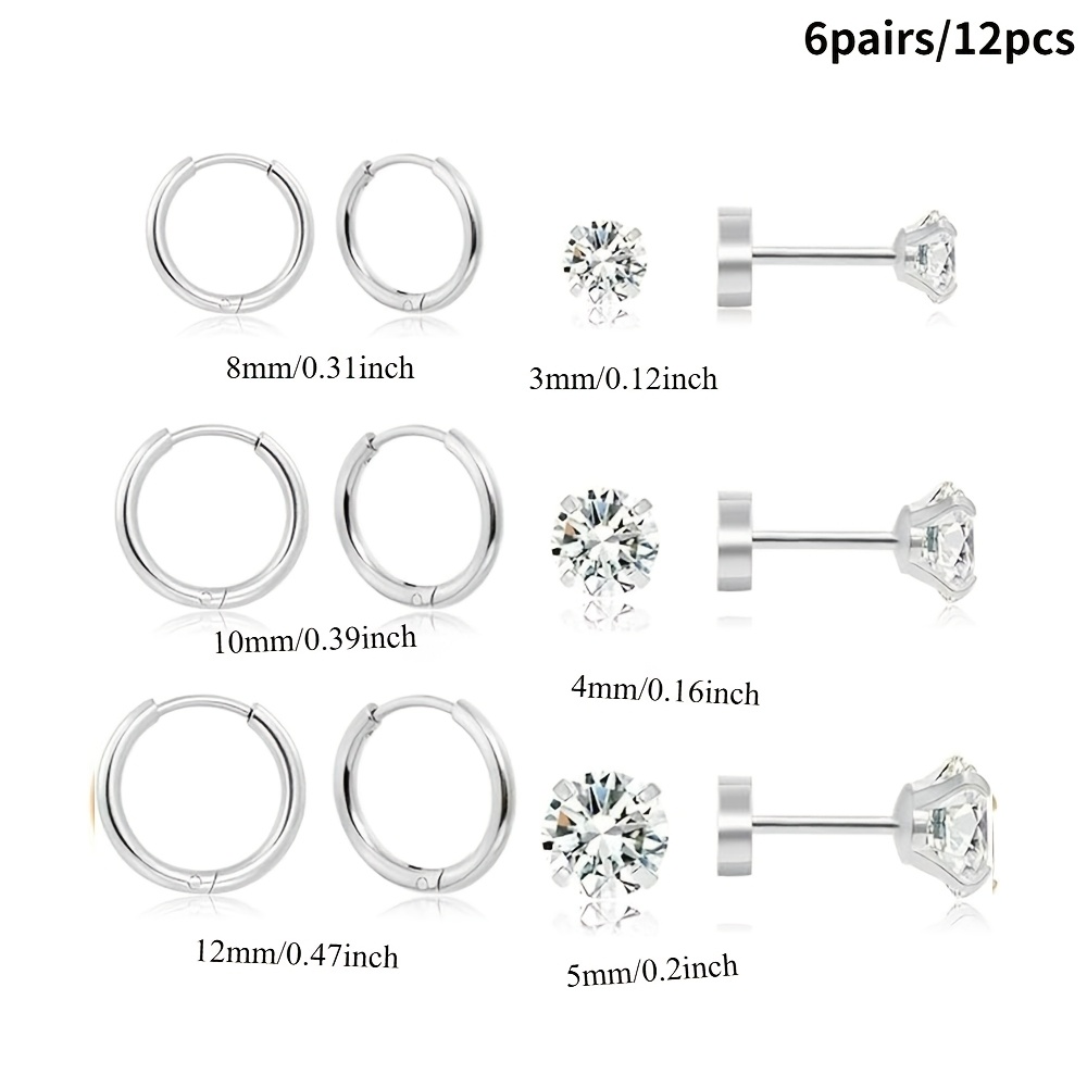 6pc Women's Earring Set with Studs & Hoops, Gold Plated